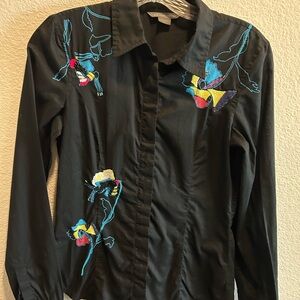 Black Embroidered Blazer with Tropical Bird Design